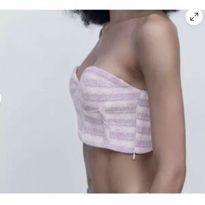 ZARA lavender and pink tweed corset bandeau ribbed for support size M NWT
